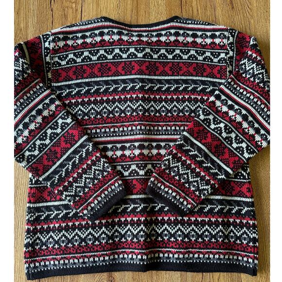 Hasting & Smith Vtg Red & White Patterned Chunky Cardigan Sweater Size S - Picture 2 of 7
